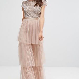 Maya Cape Sleeve Tiered Maxi Dress